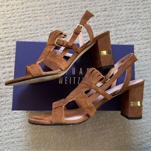 Stuart Weitzman Brown Suede Fandangos Block Heel Sandal